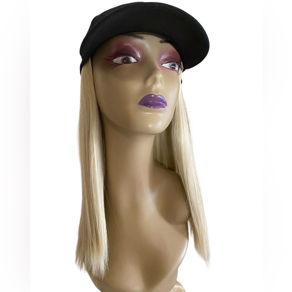 HAT WIG Black Ball Cap with 14” Ash Blonde Hair Attached Cap with Blonde Wig NWT - Picture 9 of 10